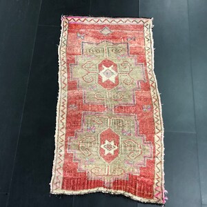Distressed Small Rug, Turkish Small Rug, Antique Door Mat, Oushak Rug, Vintage Rug, Handmade Rug, Small Rug, Rugs, 3.4 ft x 1.8 ft, SKU:432
