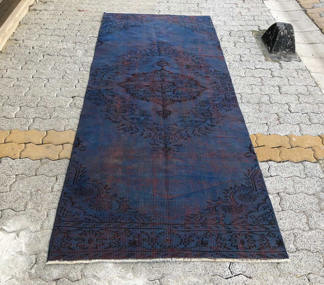 Gothic Decorative Handmade Area Rug, Turkish Boho Designer Overdyed Rug