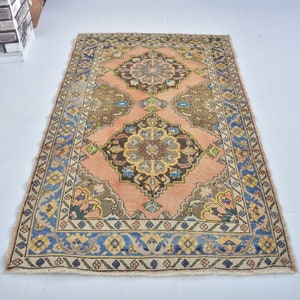 Vintage 4x7 Area Rug, Handmade Turkish Rug, Wool Rug, Faded. Rug, Oriental Design Carpet, Antique Rug, 4x7 Authentic Rug, Antique Carpet