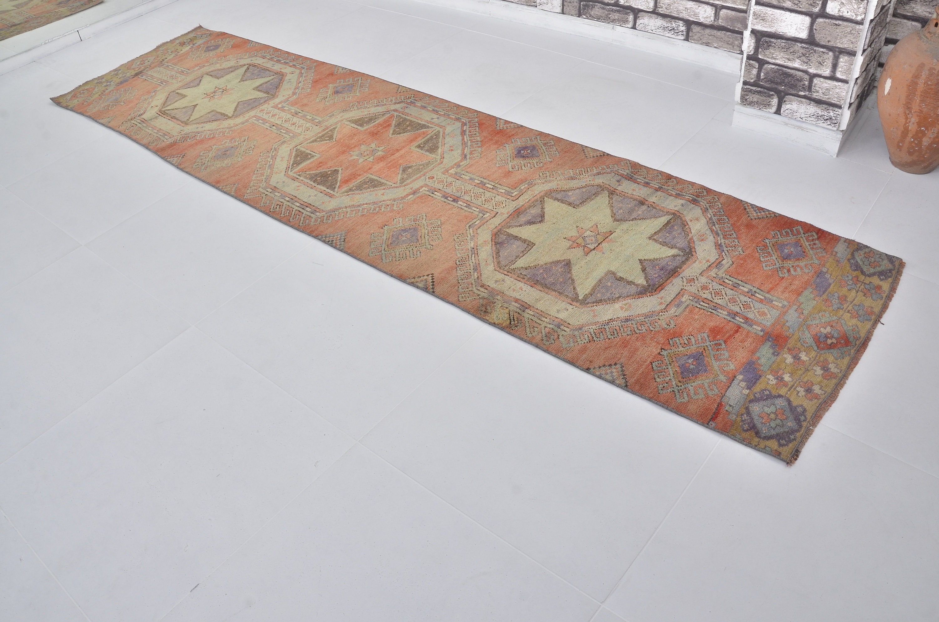 Faded Aztec Rug Aztec Handmade Rug, Turkish Oushak Runner Rug, Vintage Faded Rug, Wool ...