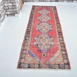 Red Runner Rug, 3x9 Turkish Runner, Vintage Rug, Authentic Rug, Design Rug, Boho Runner Rug, Faded Oushak Runner, Wool Rug, 3x9 Wool Runner