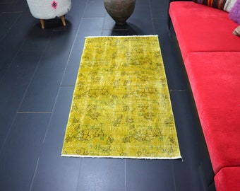 Yellow Overdyed Rug, Turkish Decorative Rug, Handmade Rug, Bohemian Rug, 5 Ft, Kitchen rug, Traditional Rug, Decor Rug, 5 ft x 2.7 ft, C1056