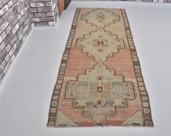 Red Gray Rug, Oversized Oushak Rug, Vintage Turkish Rug, Anatolian Runner Carpet, Large Runner Rug, Antique Rug, 9.6 ft x 3.4 ft SKU:C1286