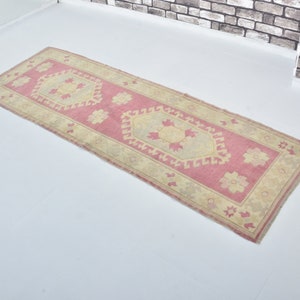 Anatolian Pink Design Faded Runner, Wool Rug Runenr, 2x8 Vintage Rug, Handmade Runner, Turkish Runner, Unique Runner, Modern Designer Runner