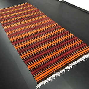 Striped Orange Kilim,  Handmade Vintage Kilim, Turkish Kilim Rug, Nomadic Anatolian Kilim, Bohemian Kilim, Ethnic Kilim, 11.5 x 5.2 ft, C164