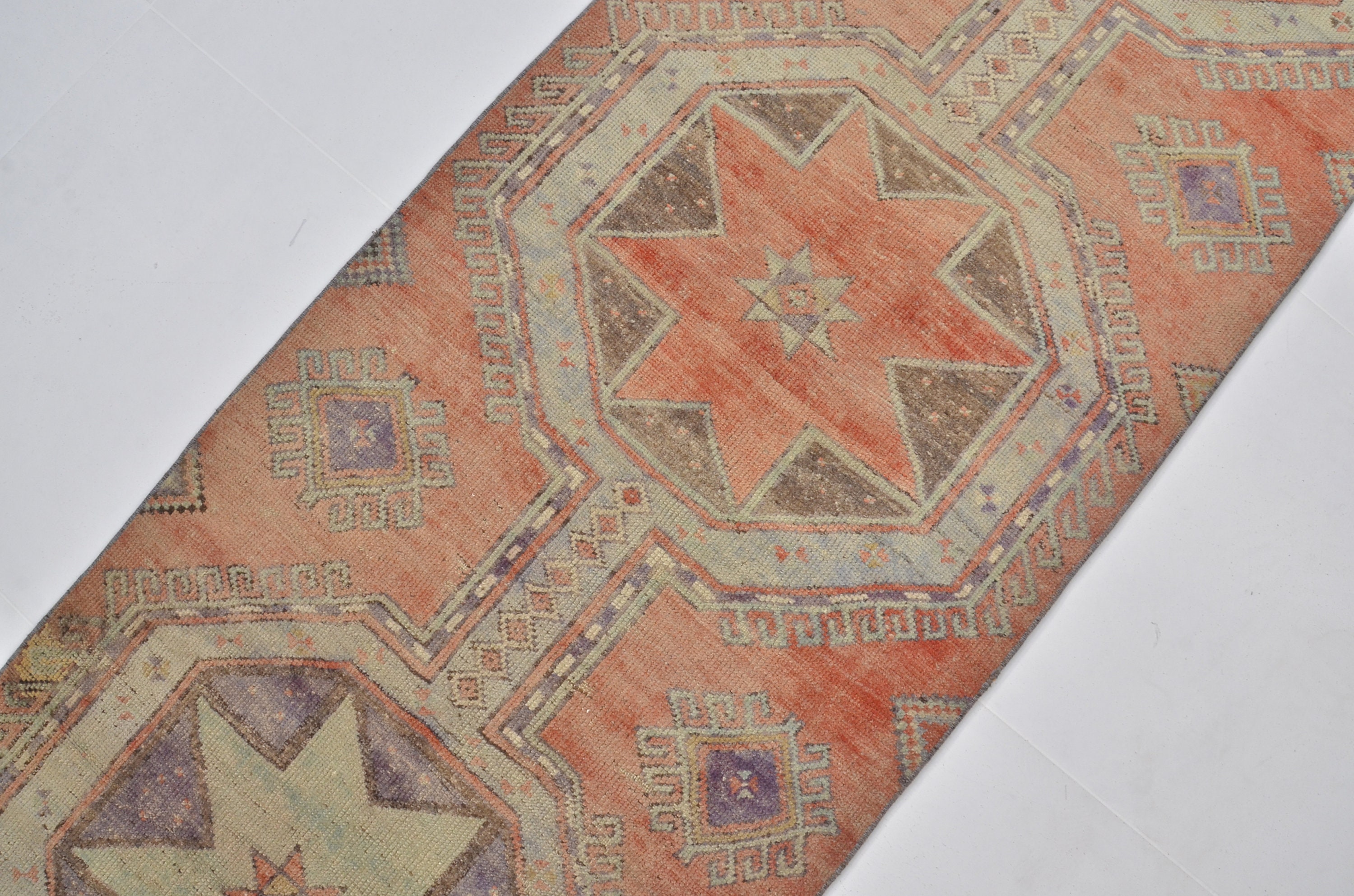 Faded Aztec Rug Aztec Handmade Rug, Turkish Oushak Runner Rug, Vintage Faded Rug, Wool ...