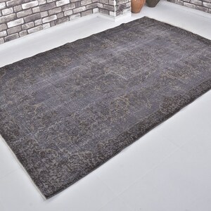 Oversize Gray Rug, 6x9 Vintage Rug, Large Handmade Turkish Rug, Wool Rug, Decorative Rug, Modern Turkish Rug, Dark Gray Rug, 6x9 Wool Rug