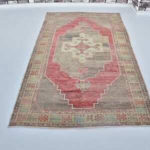 Red and Gray Turkish Rug, Faded Turkish Rug, Antique Rug, Red Oushak Rug, Handmade Rug, Ethnic Rug, 4x8 Home Decor Floor Rug, Area Carpet