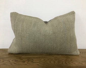 Gray Hemp Pillow, Turkish Lumbar Pillow, Organic Pillow, Modern Pillow, Handwoven Pillow, Vintage Pillow Cover, 16x24 inc Pillow Cover 453