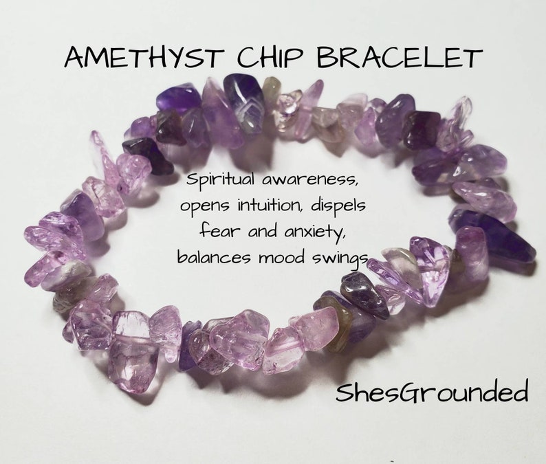 Amethyst gemstone chip braceletpositive energy braceletcrystal healing braceletprotection braceletspiritualstress relief bracelet
