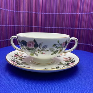 Wedgwood Hathaway Rose soup bowl with saucer, vintage crockery, perfect gift