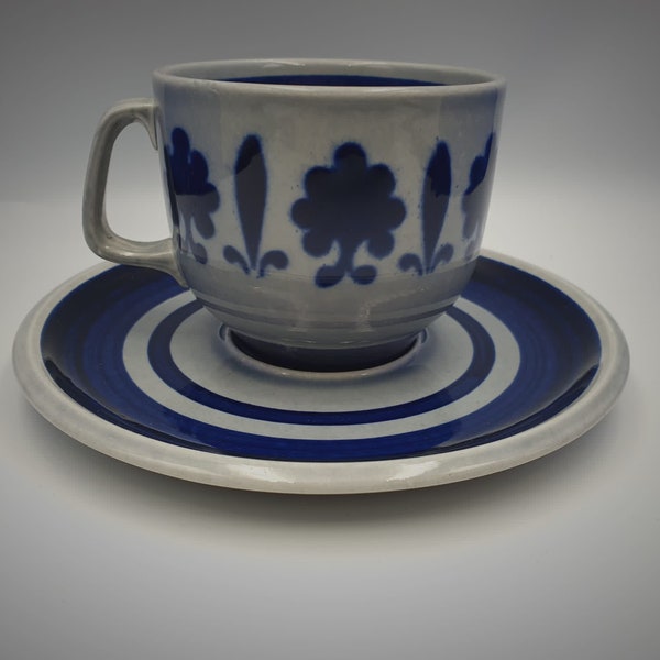 Boch la Louvière Baltic cup and saucer with beautiful blue details. Boch Baltic cups and saucers for coffee or tea.