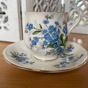 Royal Albert Forget Me Not ladies model, mocha, espresso, coffee, cup with saucer, vintage English tableware, beautiful gift