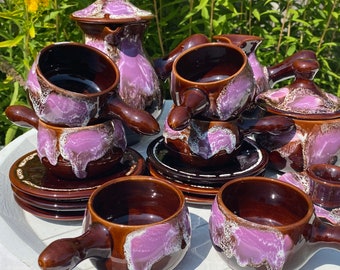 Vintage 70er Jahre Keramik Geschirr Set für Tee oder Kaffee, perfektes Geschenk, Geschenkset. Französische Keramik.