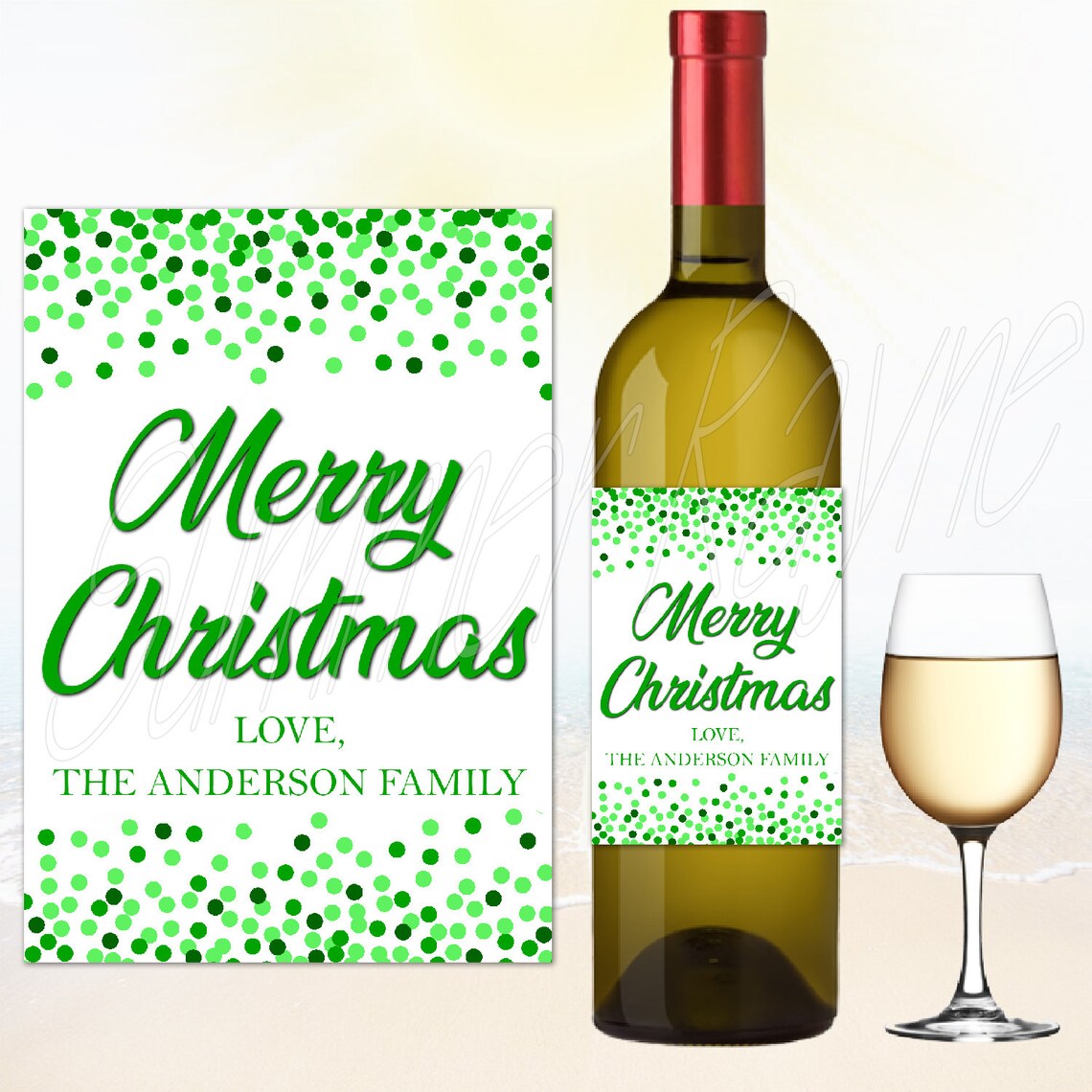 Merry Christmas Custom Personalized Wine Bottle Labels Set | Etsy