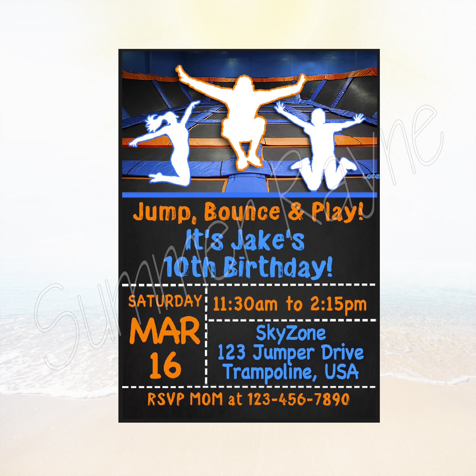 Trampoline Birthday Party Invitation Skyzone Gym Birthday Sky Etsy