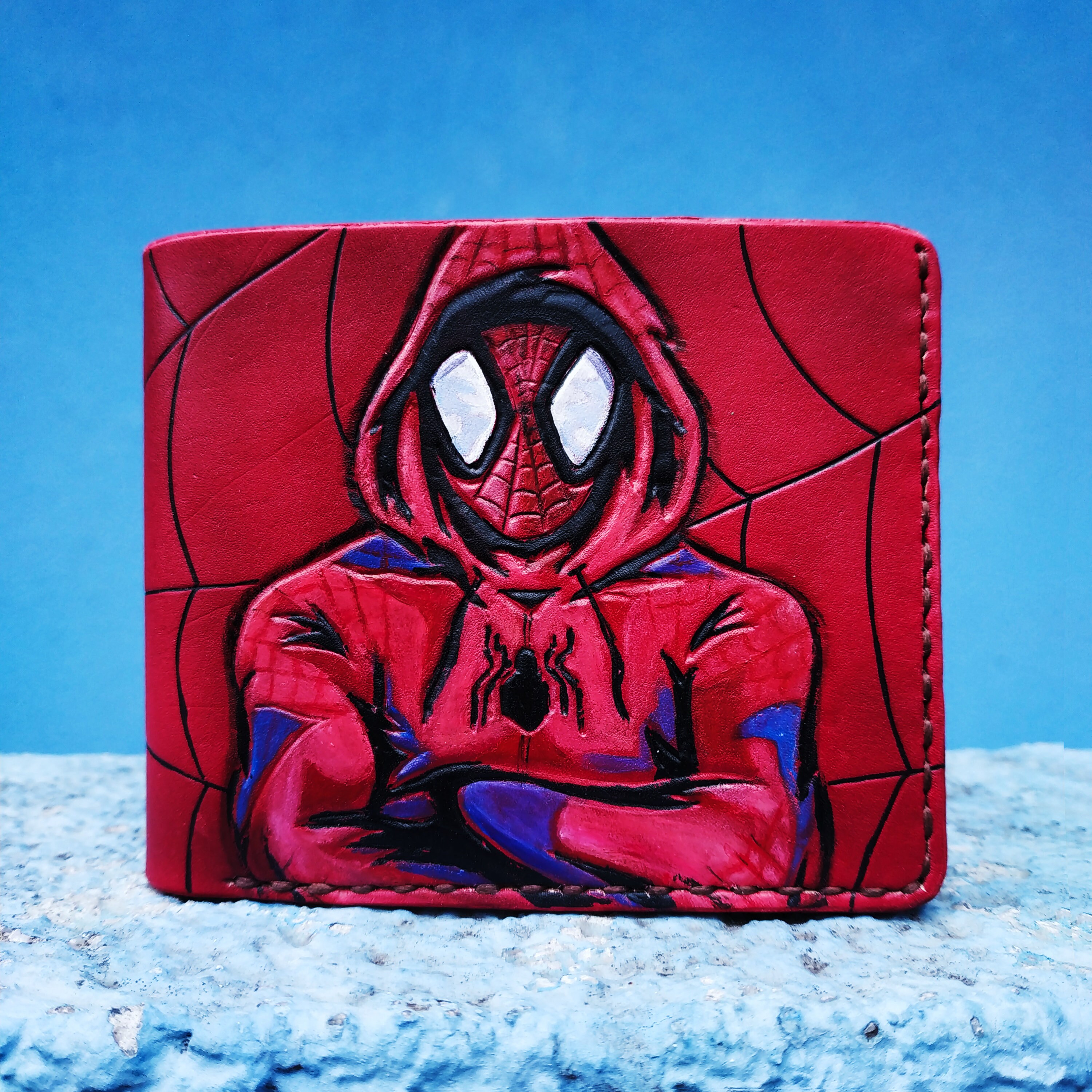 SPIDERMAN Wallet Custom Leather Mens Embossed wallet Marvel Etsy