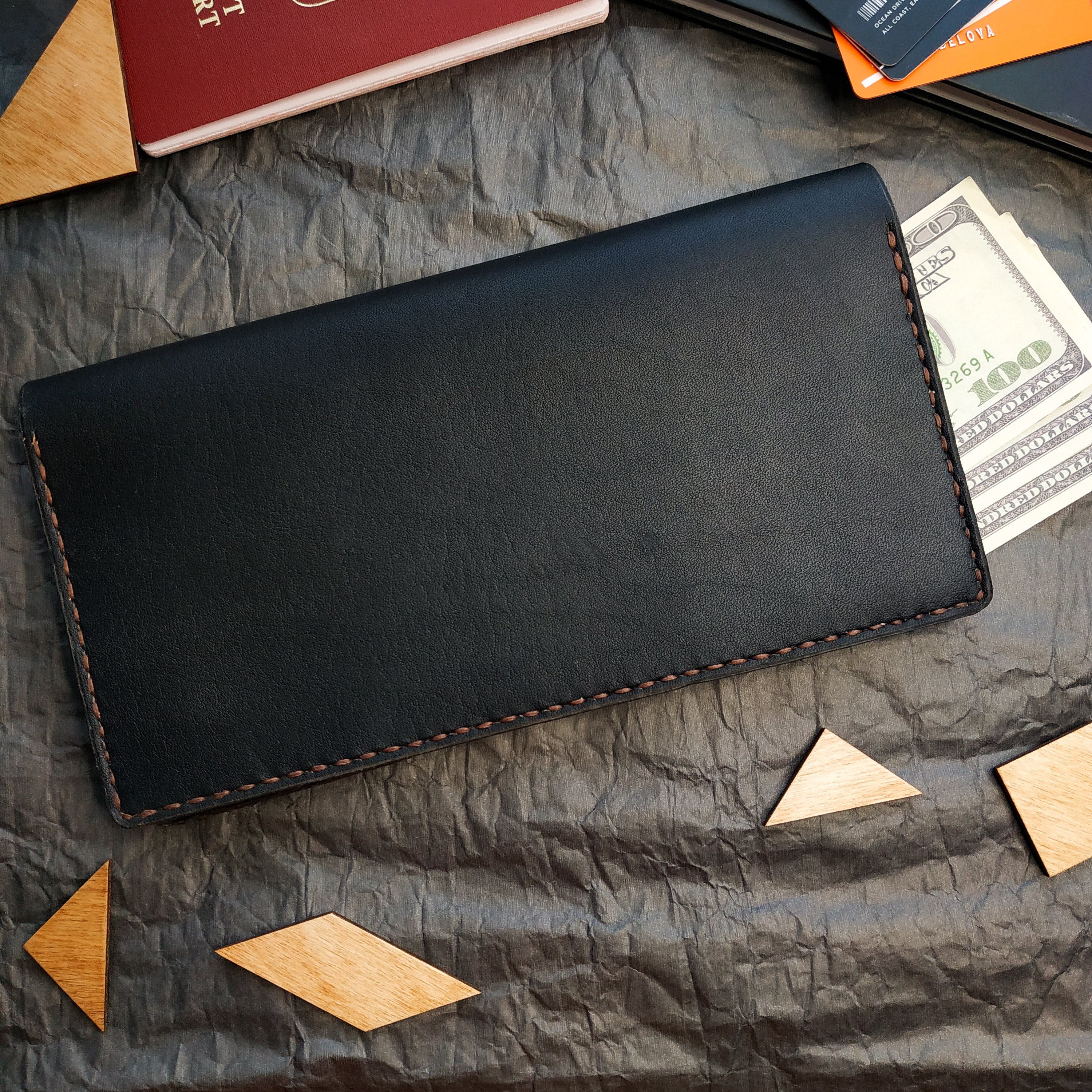 Long Leather Wallet Checkbook Wallet Personalized Embossing Etsy