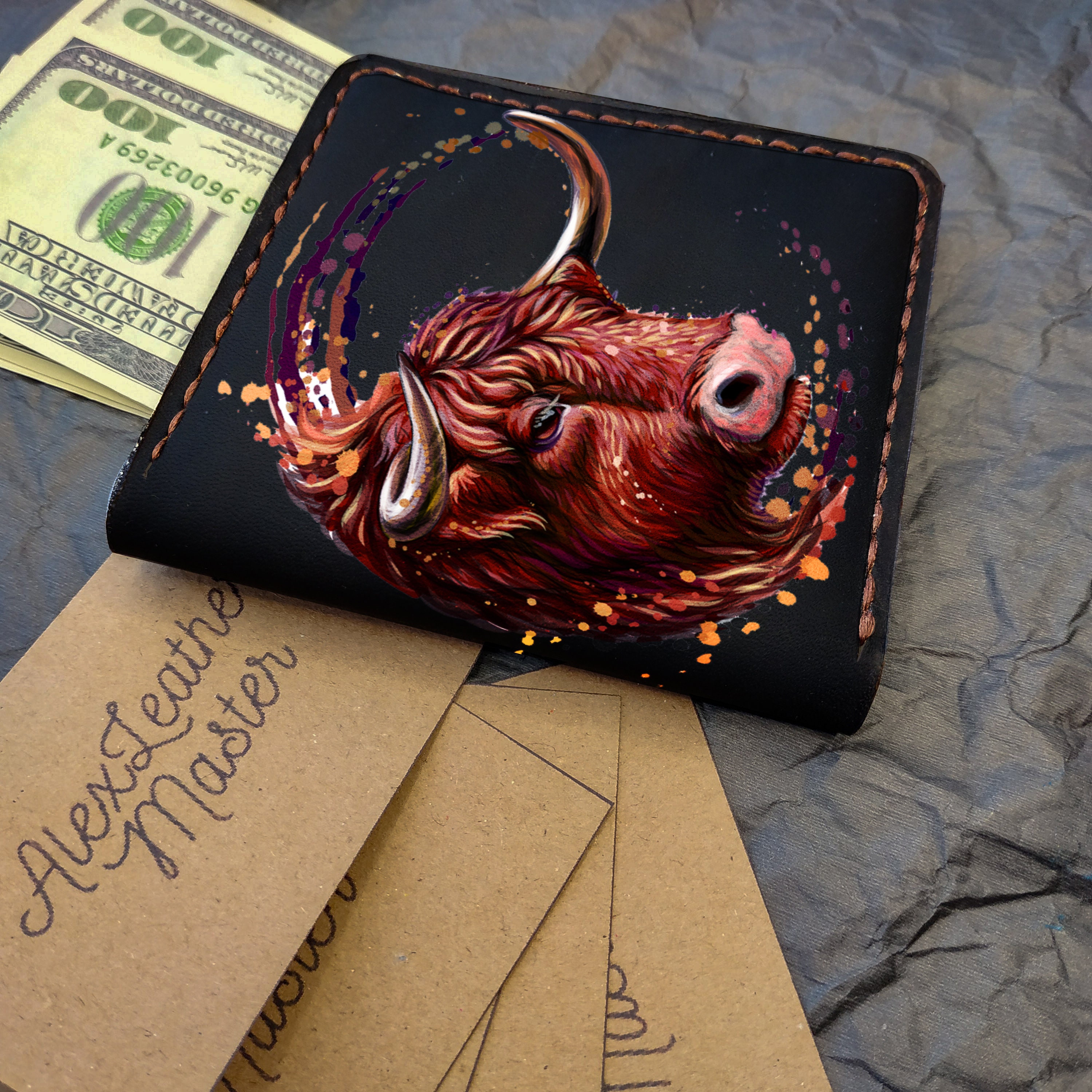 BULL Embossing Leather Wallet Taurus Wallet Small Leather Etsy