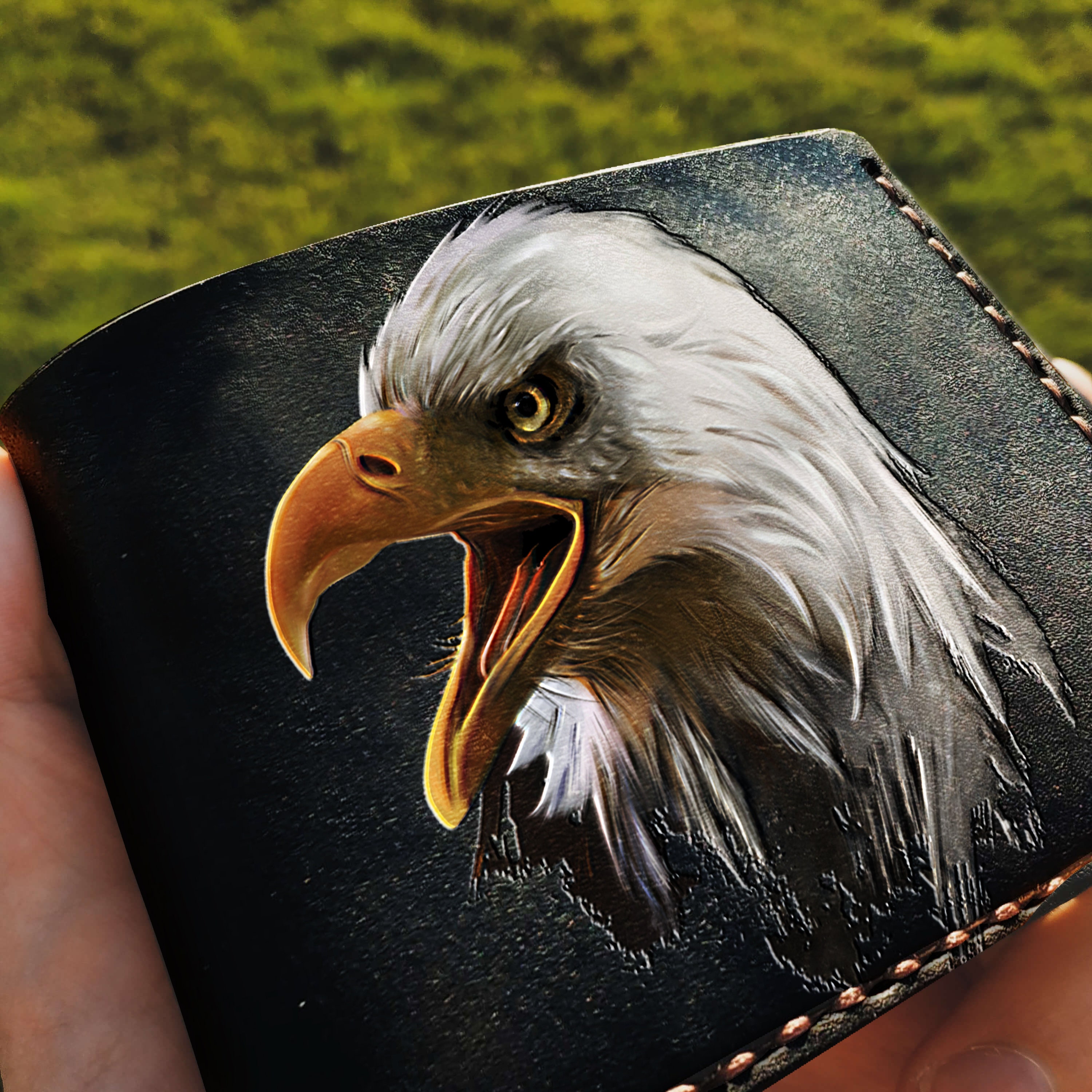Eagle Embossing Handmade Wallet Mens Black Leather wallet Etsy