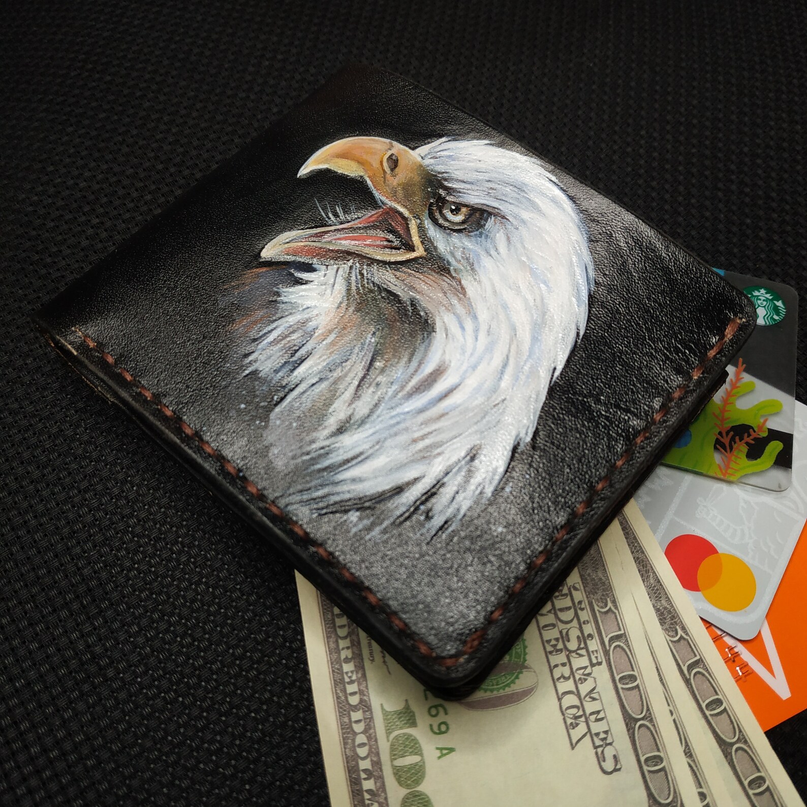 Eagle Embossing Handmade Wallet Mens Black Leather wallet Etsy
