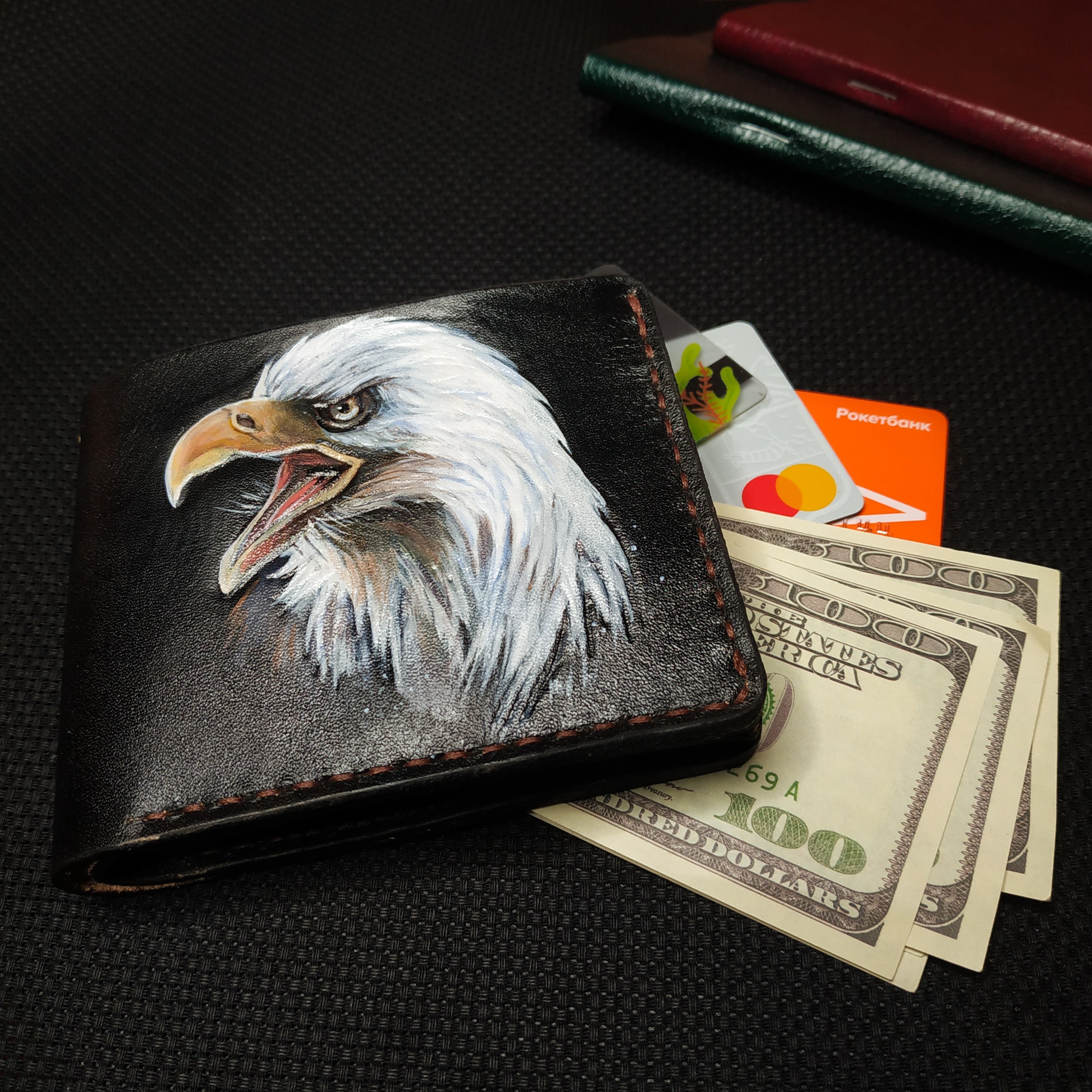 Eagle Embossing Handmade Wallet Mens Black Leather wallet Etsy