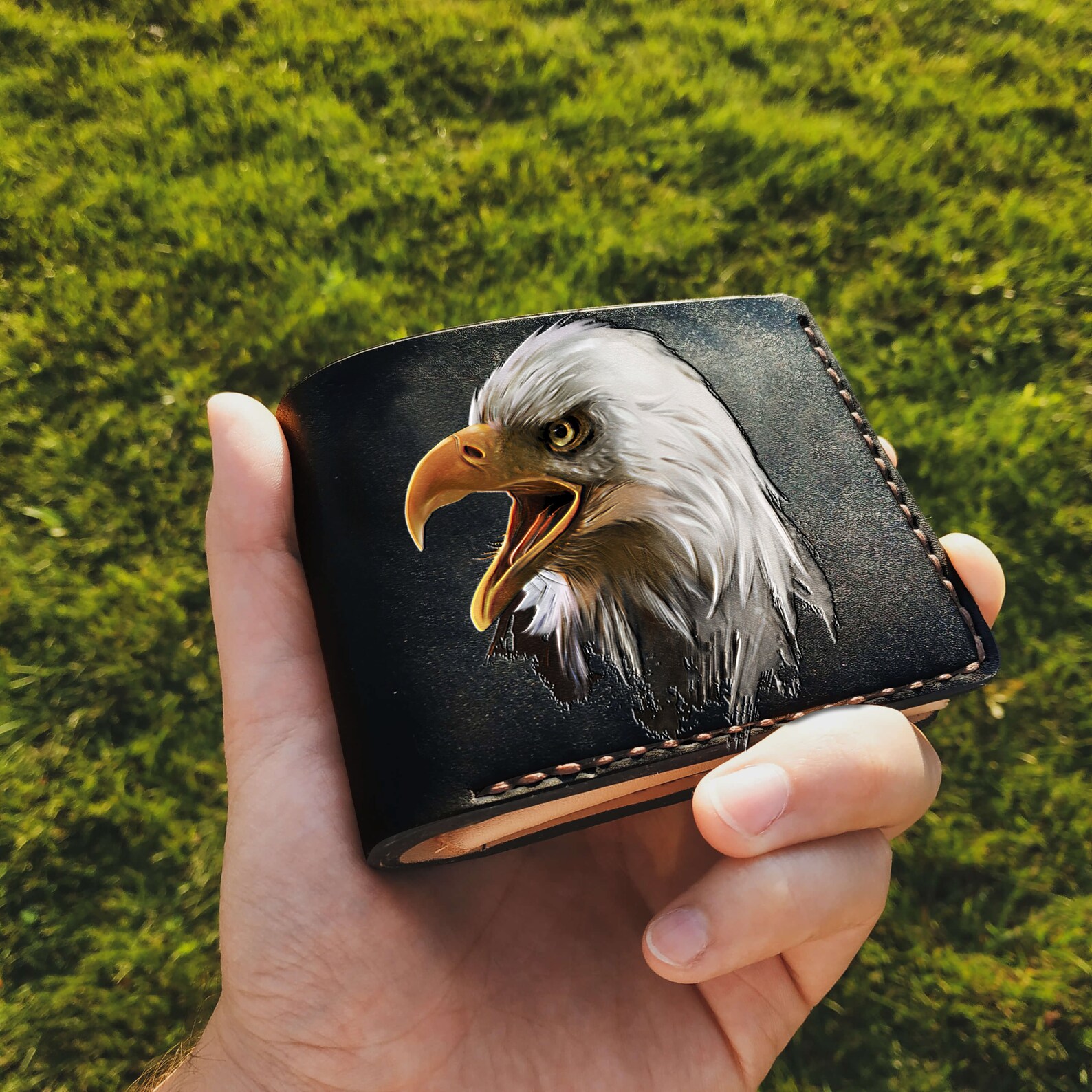 Eagle Embossing Handmade Wallet Mens Black Leather wallet Etsy