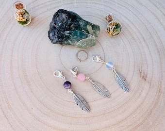 Small, Simple Pet Collar Charm - Animal Healing Crystal Feather Charm