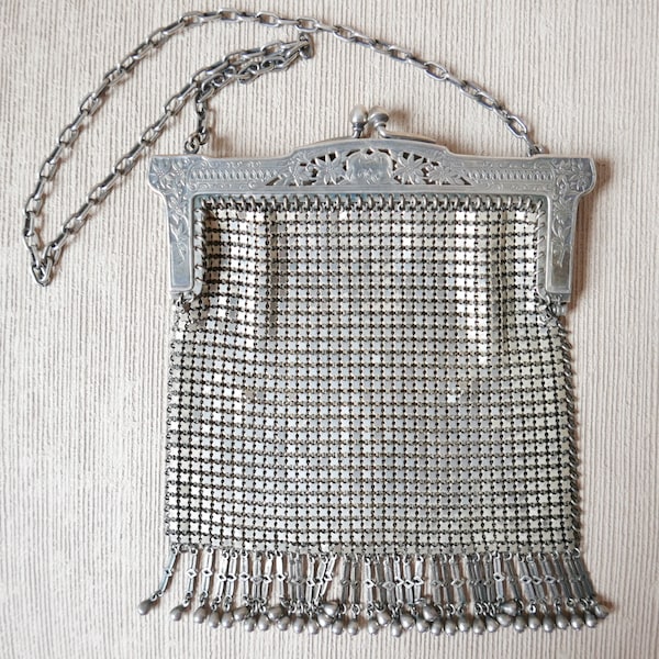 Chain Mail Bag. German Silver Purse. Vintage Chain Mail Purse. Antique Chain Mail Mesh Purse. Edwardian Purse. Vintage Evening Bag.