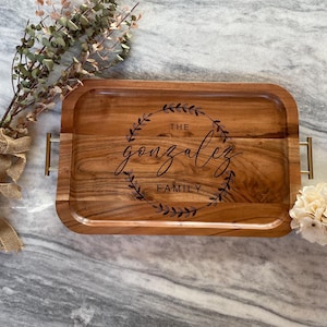 Personalized Wood Serving Tray with handles