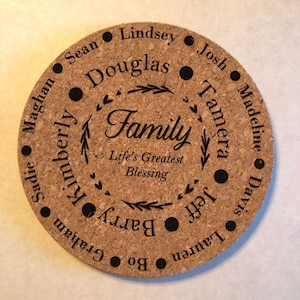Cork Trivet Personalized - Family Circle Available sizes 7”,9”, and 12”
