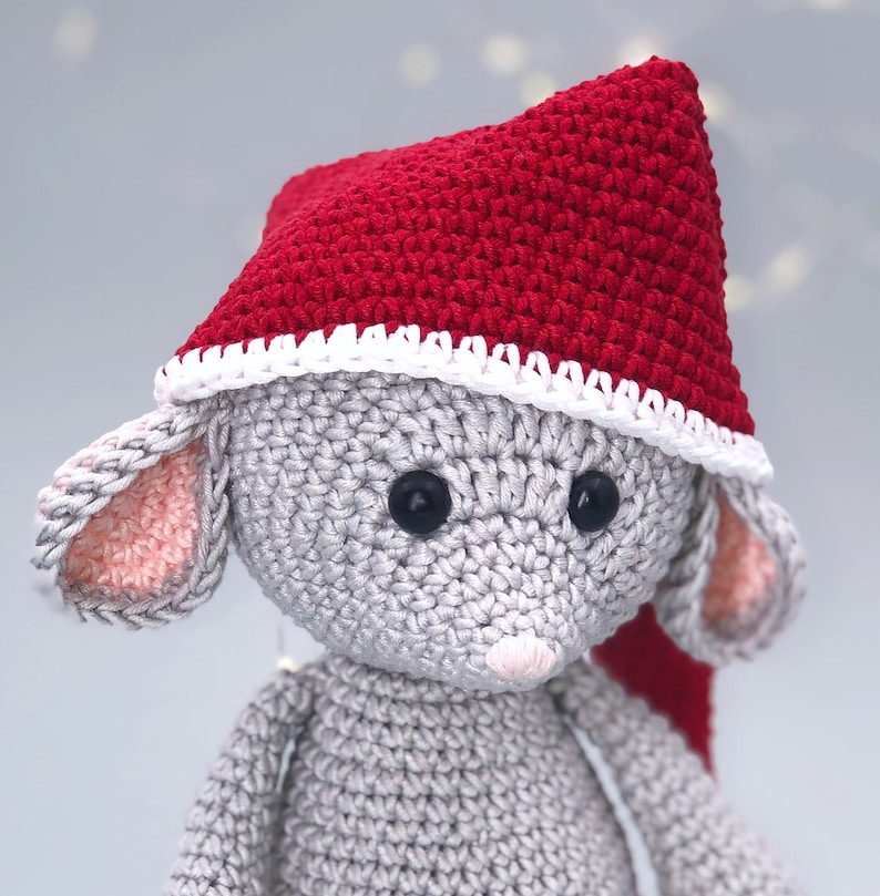 Christmas mouse amigurumi pattern, Crochet Christmas mouse pattern, Crochet Christmas gift, Crochet mouse toy pdf pattern, Holiday diy decor image 2