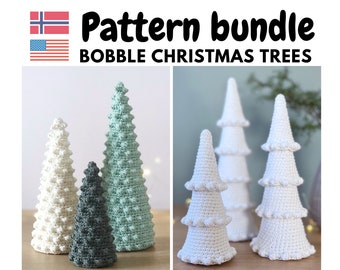 Pattern bundle - 2 variations of Bobble Christmas trees, Home decor holiday gift, Winter crochet patterns, Diy Christmas trees decoration