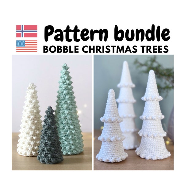 Patroonbundel - 2 variaties van Bobble-kerstbomen, vakantiecadeau voor huisdecoratie, winterhaakpatronen, doe-het-zelf kerstbomendecoratie