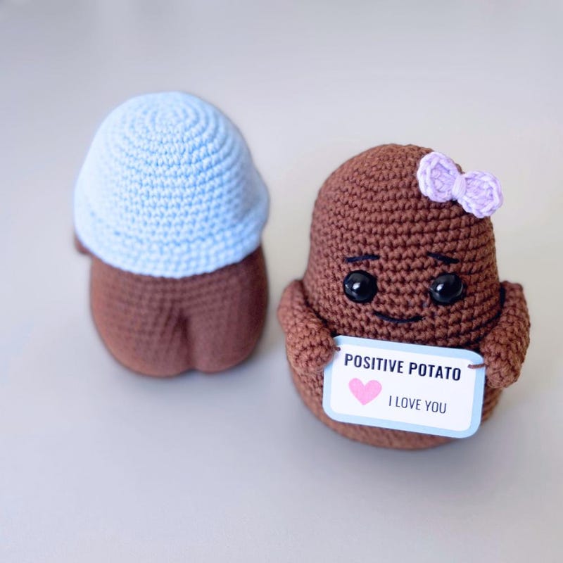 Patata Portafortuna Positiva – Pocket Hug Con Cravatta In Lana, Fatta A Mano, Regalo Incoraggiamento - 2