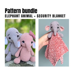 Elephant crochet pattern baby shower gift set, Crochet elephant toy, Elephant security blanket pattern, Newborn gift amigurumi PDF pattern