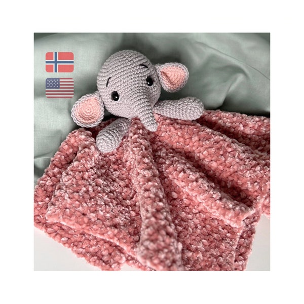 Security blanket crochet pattern, Elephant snuggler, Amigurumi elephant security blanket comforter, Plush  blankie for baby, PDF Pattern