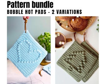 Hot pads crochet pattern, 2 variations, Easy crochet potholders, Christmas tree, Heart, Christmas gift, Beginner friendly pot holder pattern