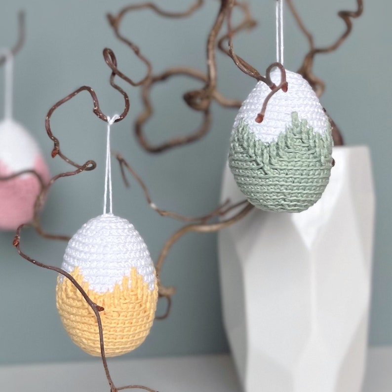 Easter Egg ornament crochet pattern, Crochet Egg pattern pdf, Twig tree ornaments, Modern Easter decoration, Rustic Easter crochet pattern image 3