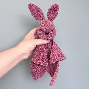 Plush bunny security blanket crochet pattern, Easy snuggler baby gift, Soft baby blankie comforter patterns, Rabbit blanket baby shower gift