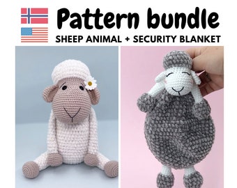 Sheep toy and sheep security blanket crochet pattern set, Easy amigurumi plush blanket, Crochet lamb animal, Babyshower gift, PDF pattern