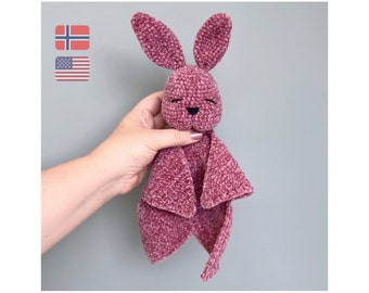 Plush bunny security blanket crochet pattern, Easy snuggler baby gift, Soft baby blankie comforter patterns, Rabbit blanket baby shower gift