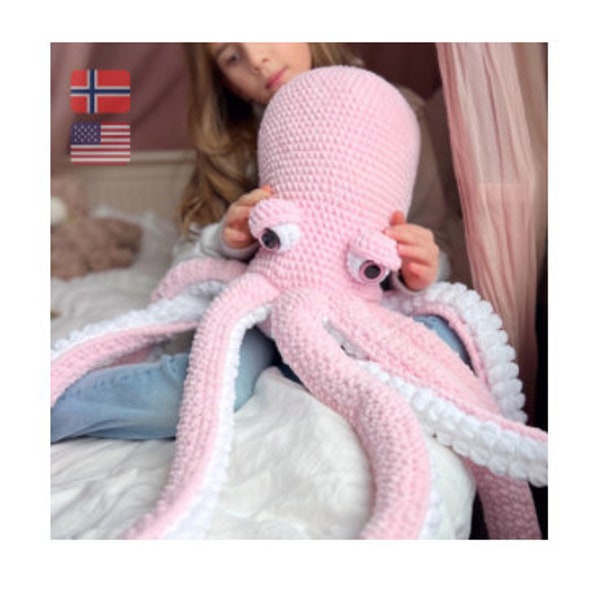 Patrón de crochet de peluche pulpo, Pulpo gigante amigurumi, Juguete animal de peluche grande para bebés, niños, niños, Patrón PDF de descarga instantánea