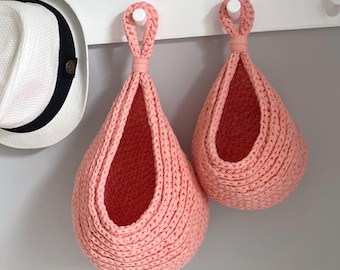 Crochet Hanging Basket Pattern, Teardrop Wall Basket, Plant Basket Crochet Pattern, Hanging Storage Basket, Modern Home Decor PDF, 2 sizes