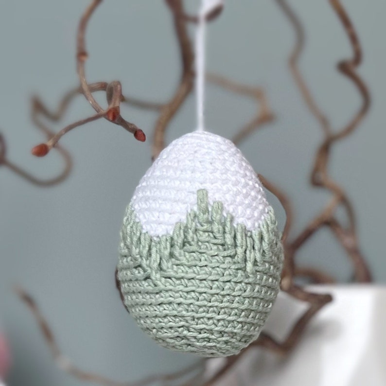 Modello all'uncinetto con ornamento per uova di Pasqua, modello di uova all'uncinetto pdf, ornamenti per alberi di ramoscello, decorazione pasquale moderna, motivo rustico all'uncinetto di Pasqua immagine 5