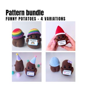 Pacchetto di schemi all'uncinetto per patate in 4 varianti, Patate di supporto emotivo, Patata amigurumi, Giocattolo all'uncinetto per gli amici, Regalo divertente, Schema PDF