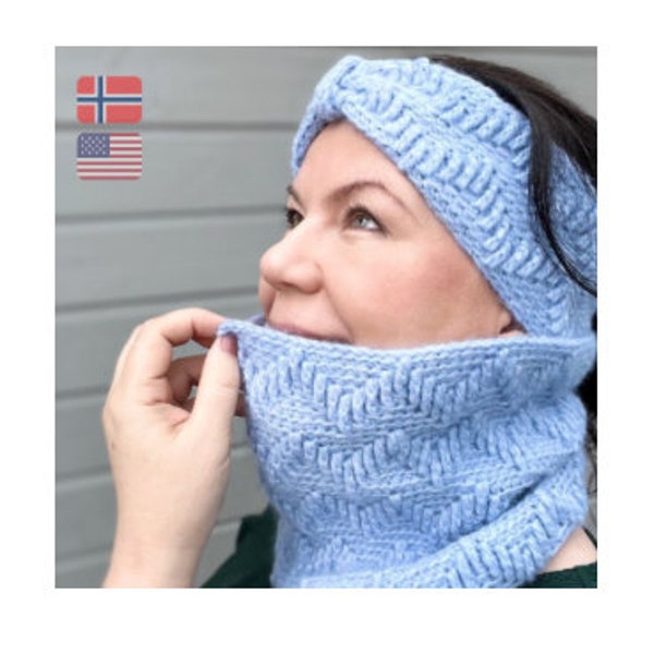 Zigzag cowl and headband crochet pattern, Earwarmer and Turtleneck scarf for women, Modern trendy easy beginner headwrap cowl, PDF pattern