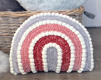 Rainbow pillow crochet pattern, Easy bobble rainbow cushion for kids room, Crochet modern plush baby shower pillow, Beginner PDF pattern