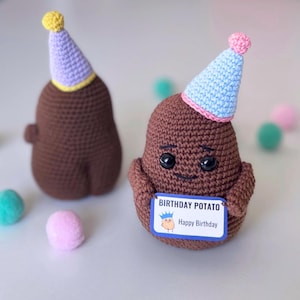 Schema all'uncinetto per patate di compleanno, Patata di supporto emotivo, Giocattolo all'uncinetto per amici, Patata amigurumi, Regalo di compleanno, Regalo divertente, Schema PDF