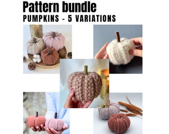 Crochet pumpkins pattern bundle 5 variations, Halloween decor, Fall Autumn crochet patterns, Thanksgiving decoration pdf crochet patterns